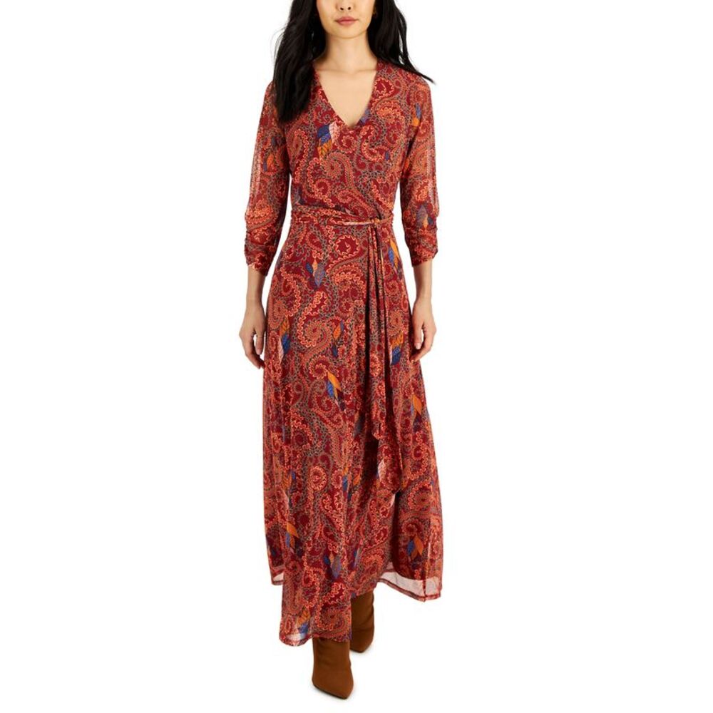 Jamie & Layla Petite Paisley-Print Faux-Wrap Maxi Dress